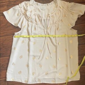 LOFT Women's Cream Blouse with Gold Leaf Design
